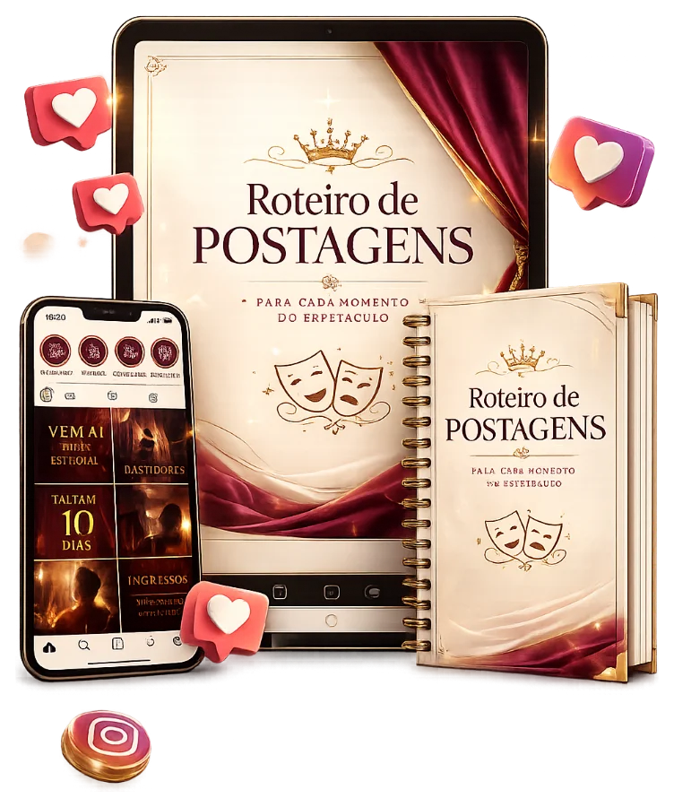 Roteiro de Postagens — tablet, celular e caderno com o conteúdo do bônus